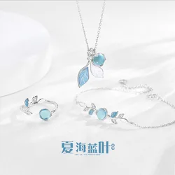 925 Sterling Silver Trendy Simple Necklace Bracelet Rings Set For Women Girls Wedding Engagement Valentines Day Gift