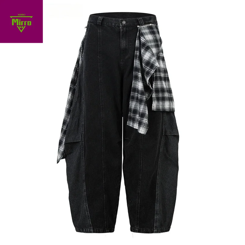 

【Mirrordust】Джинсы в стиле пэчворк, мужские съемные джинсы в стиле хип-хоп, свободные потертые потертые широкие джинсовые брюки с изогнутыми лезвиями, мужские брюки