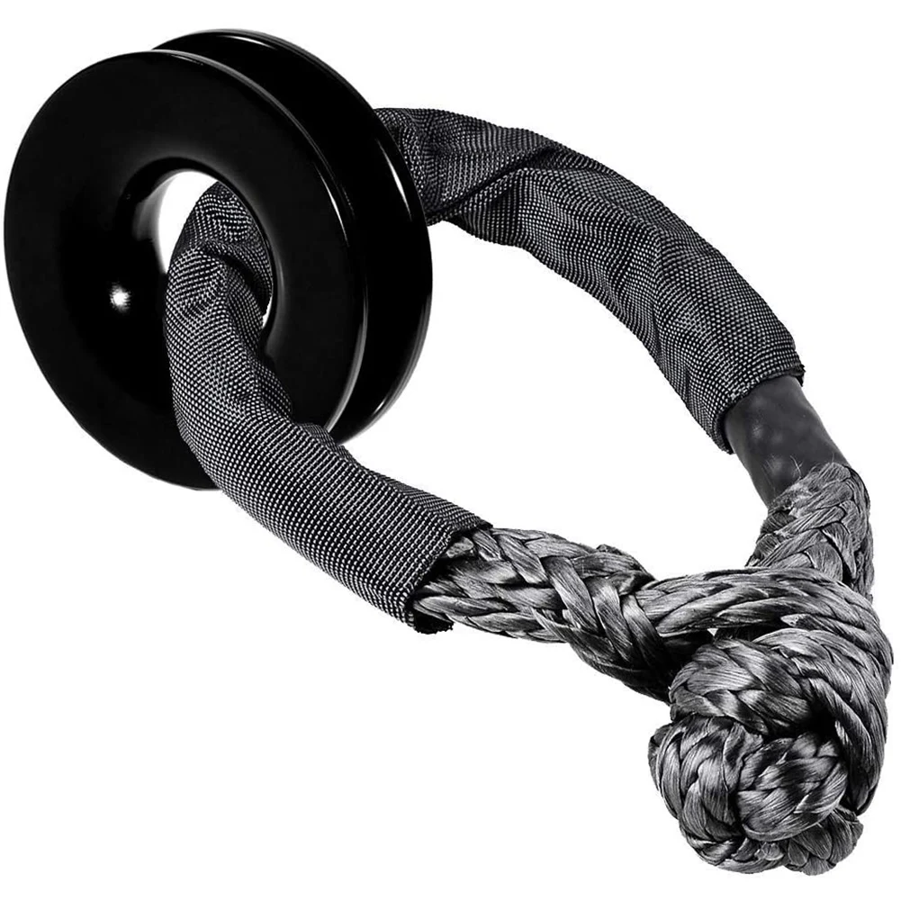 

1/2 Inch Synthetic Shackle Winch Rope + Recovery Snatch Ring for ATV UTV SUV Off-Road Towing Truck 4X4 Boat Marine Black