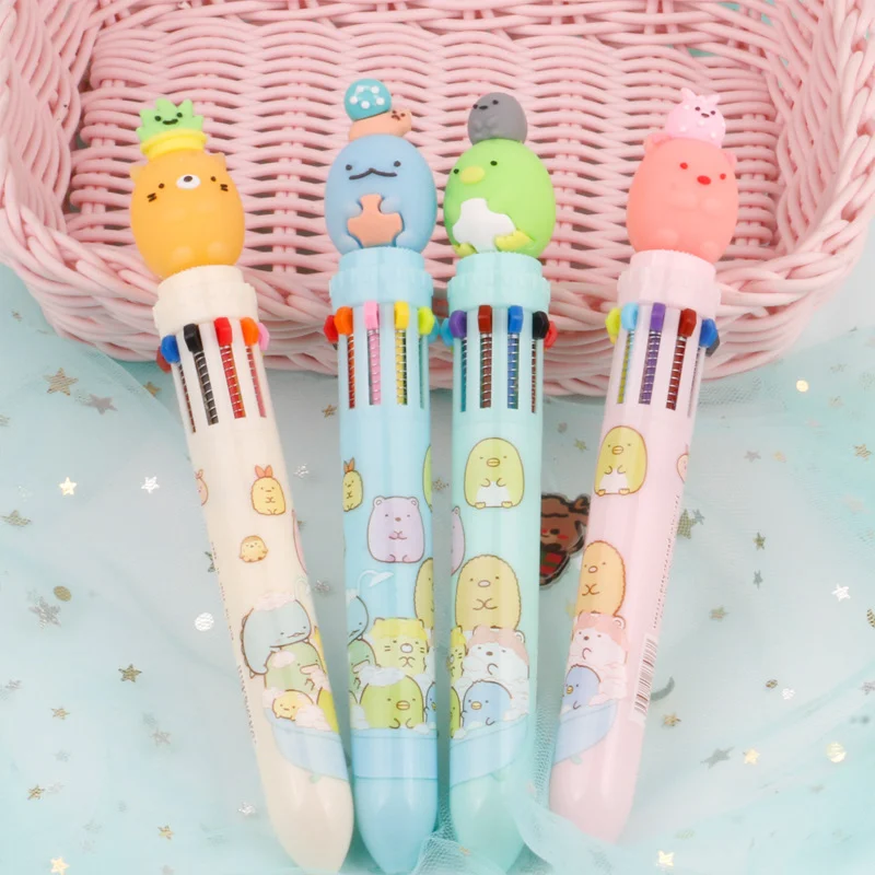 10 Colors Cute Multicolor Ball Pen Kawaii Animal Colorful Pen Office School Student Friend Stationery Gift