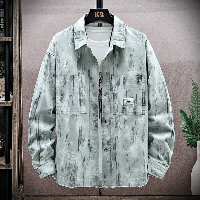 

2023 весна и осень, новая высококачественная мужская модная повседневная рубашка с ковбойским воротником, куртка, верхнее пальто
