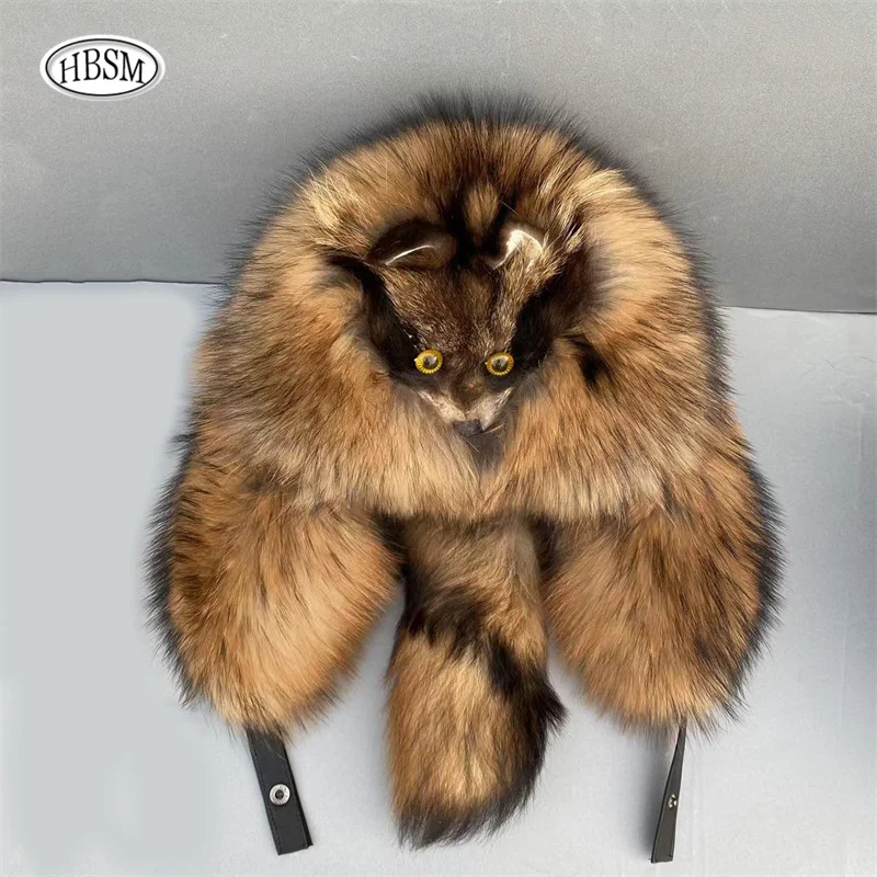 Men's Hat Winter Natural Raccoon Fur Bombers Hats Russian Hat Outdoor Warm Soft Luxury Quality Real Fur Cap Fur Hat For Men Caps