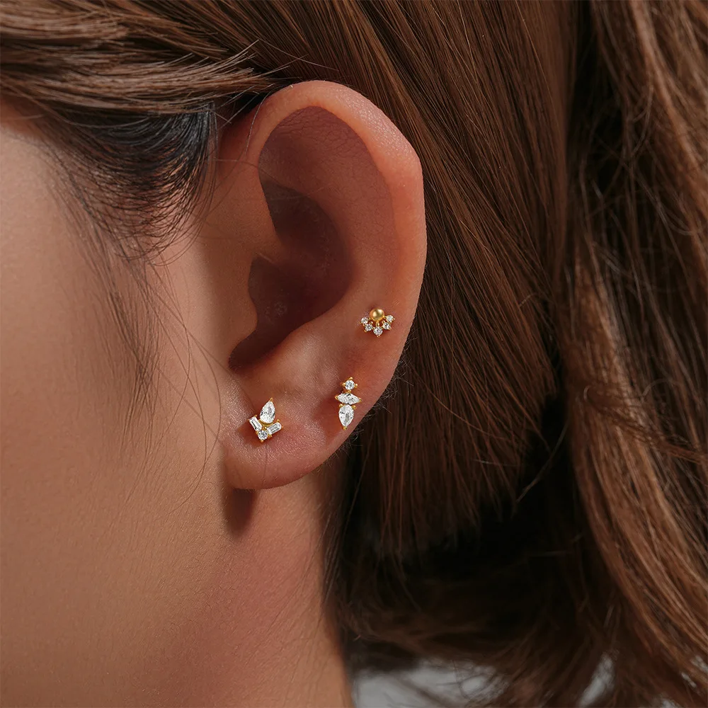 1PC Stainless Steel Crystal CZ Butterfly Cartilage Earring Stud Internally Threaded Flat Back Helix Tragus Conch Daith Piercing