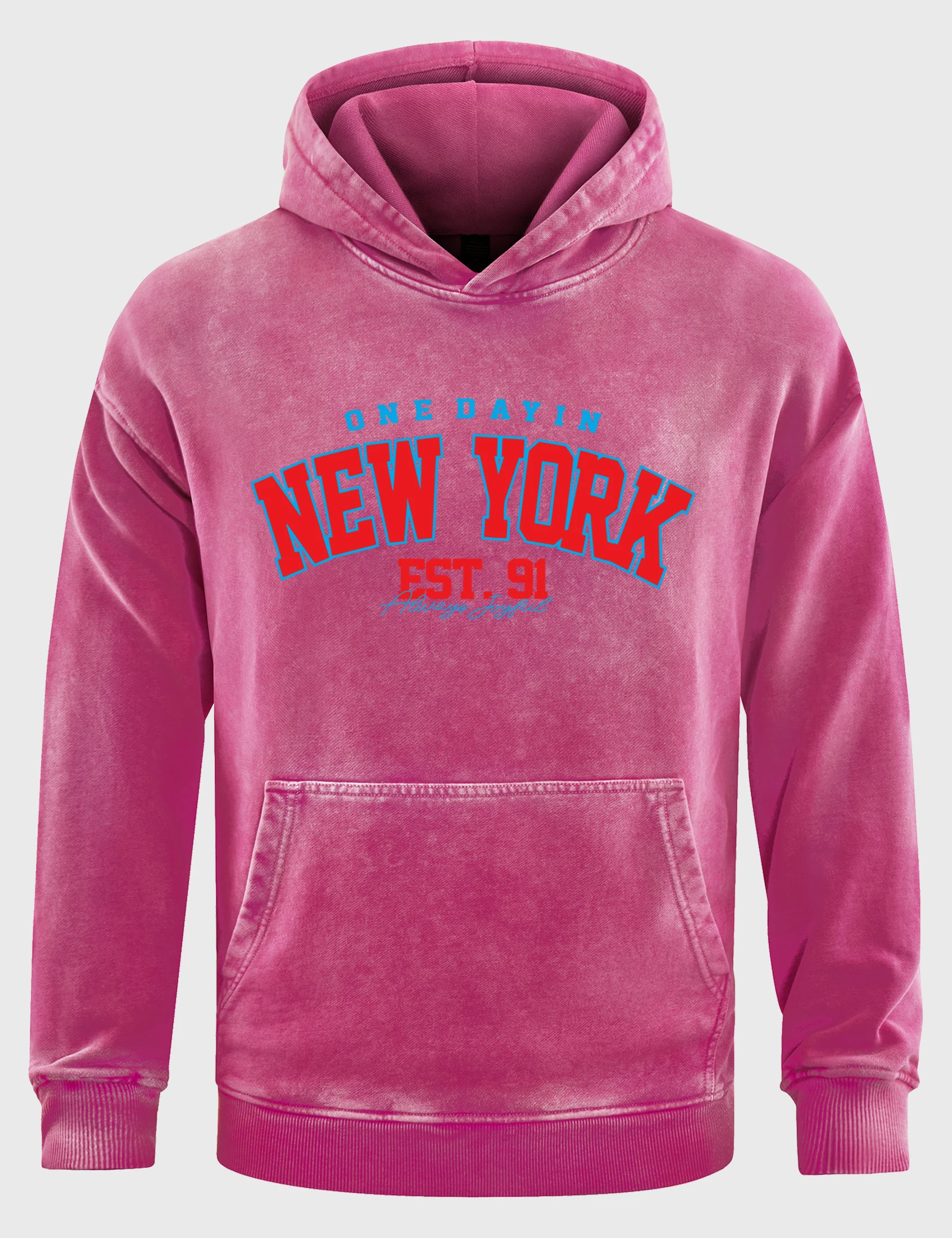 New York One Dayin Est.91 Print Washed Hoodies Men Cotton Fashion Pullover Distressed Soft Clothes Unisex Autumn Loose Hoody