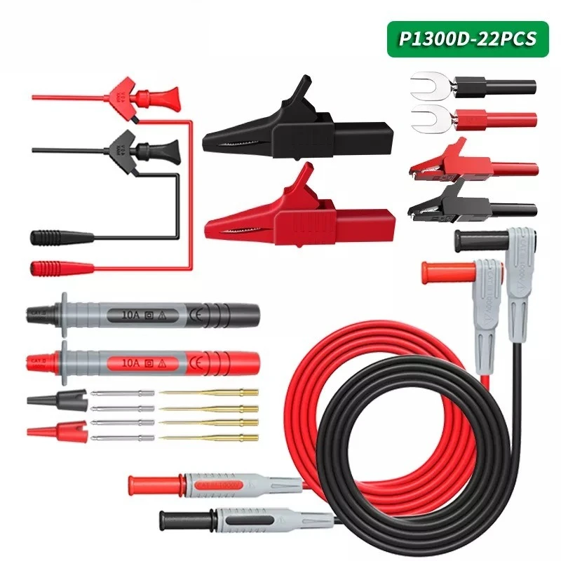 P1300 Series Multimeter Test Lead kit 4mm Banana Plug Cable Test Hook Clip Probe Alligator Clip Automotive Tool Kit
