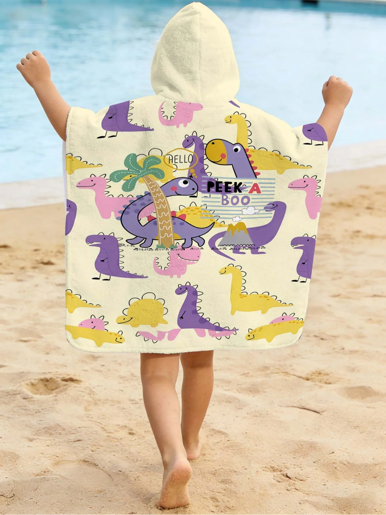 Cartoon Dinosaur Bathrobe Soft Bathrobe Super Absorbent Side buttons Suit For Beach Pool Seaside Camping For Girl & Boy Age 2-11