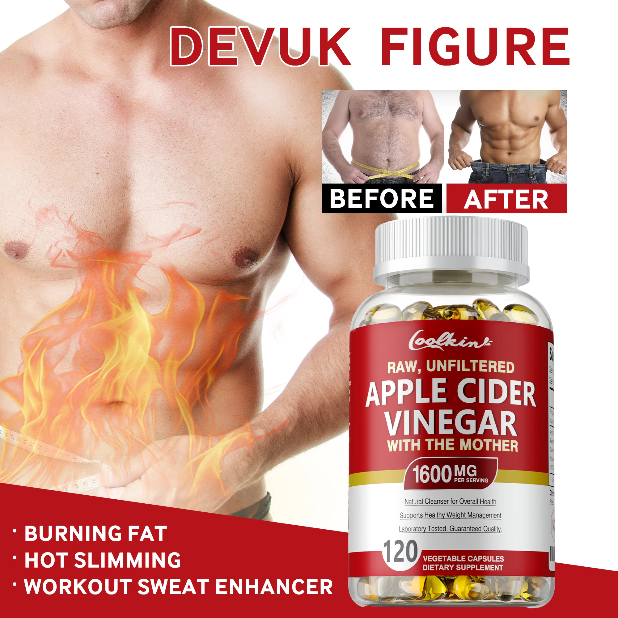 

Apple Cider Vinegar Capsules - Supplement B Vitamins, Weight Management,Reduce Bloating & Constipation,Fat Burner - 120 Capsules