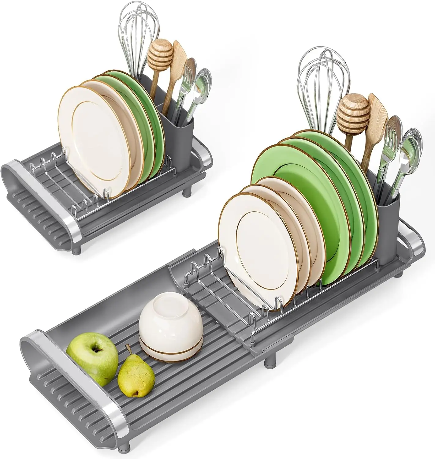 

Expandable Stainless Steel Dish Rack, Slim Compact Drainer for Kitchen Sink or Countertop, Space Saving Gray