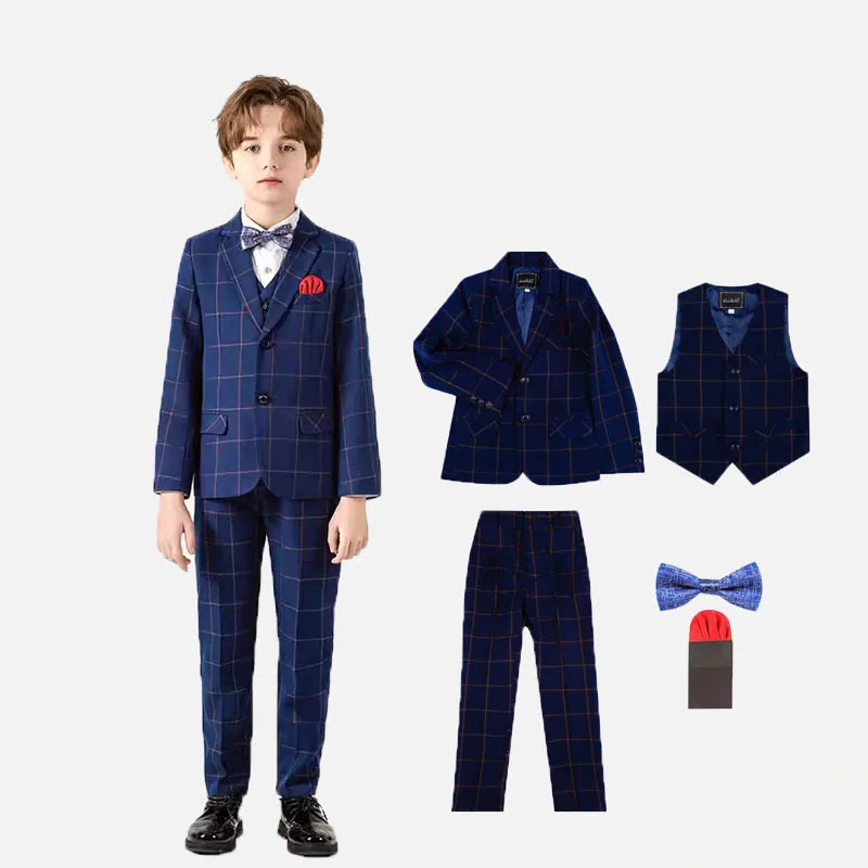 

2Yrs To 14Yrs 5Piece/Set Jacket Vest Pants Bowtie Flower Boys Photograph Suit Kids Ceremony Tuxedo Dress Children Party Costume