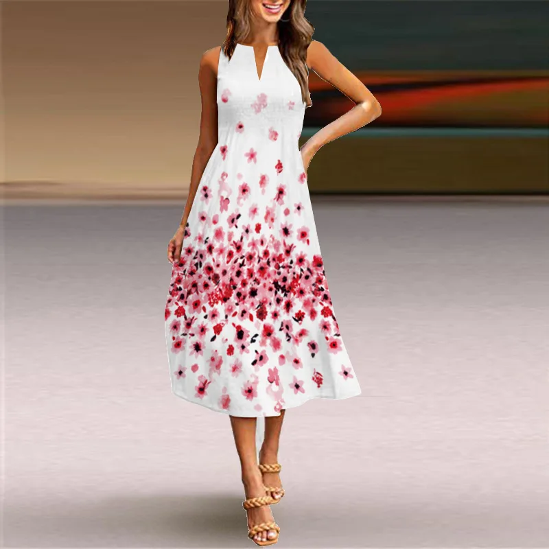 

2022 New Summer Women's Clothes Sleeveless DressVintage Print Dress Europe and America Border Foreign Trade Women'