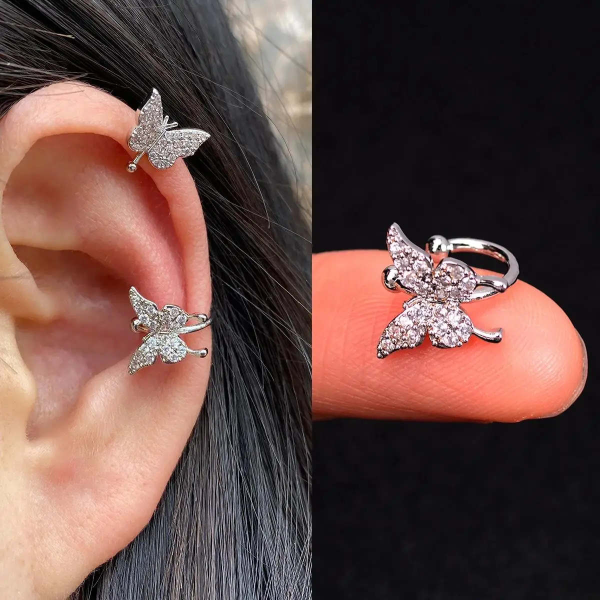 1Piece Korean Fashion Crystal Flower Butterfly Leaf Ear Clip Earring For Women Ear Cuffs Without Hole Fake Earring Party Jewelry