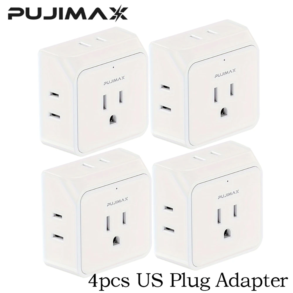 PUJIMAX 4pcs US Plug Adapter 5 Outlet US with 1PC 3 Prong+4PC 2 Prong Ports Charging Network Filter Adapter Sockets Electrical Outlet Splitter for Home Office