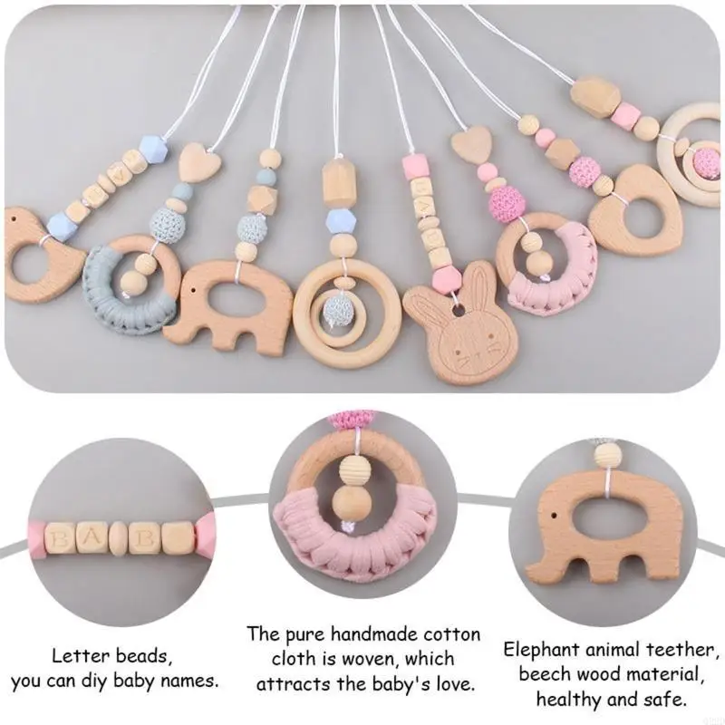Q22D 4 PCs Baby Fitnessrahmen Anhänger Fitness Rack Kinderwagen Krippe Rasseln Holzringperlen Teether Hanging Mobile Bett
