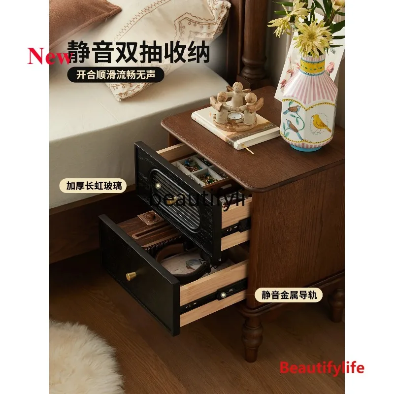 

French bedside table solid wood home bedroom retro bedside storage cabinet new