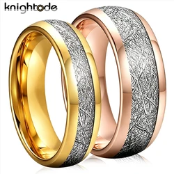 6mm 8mm Classic Tungsten Carbide Rings White Meteorite Inlay Fashion Wedding Band Engagement Jewelry Dome Polished Finish