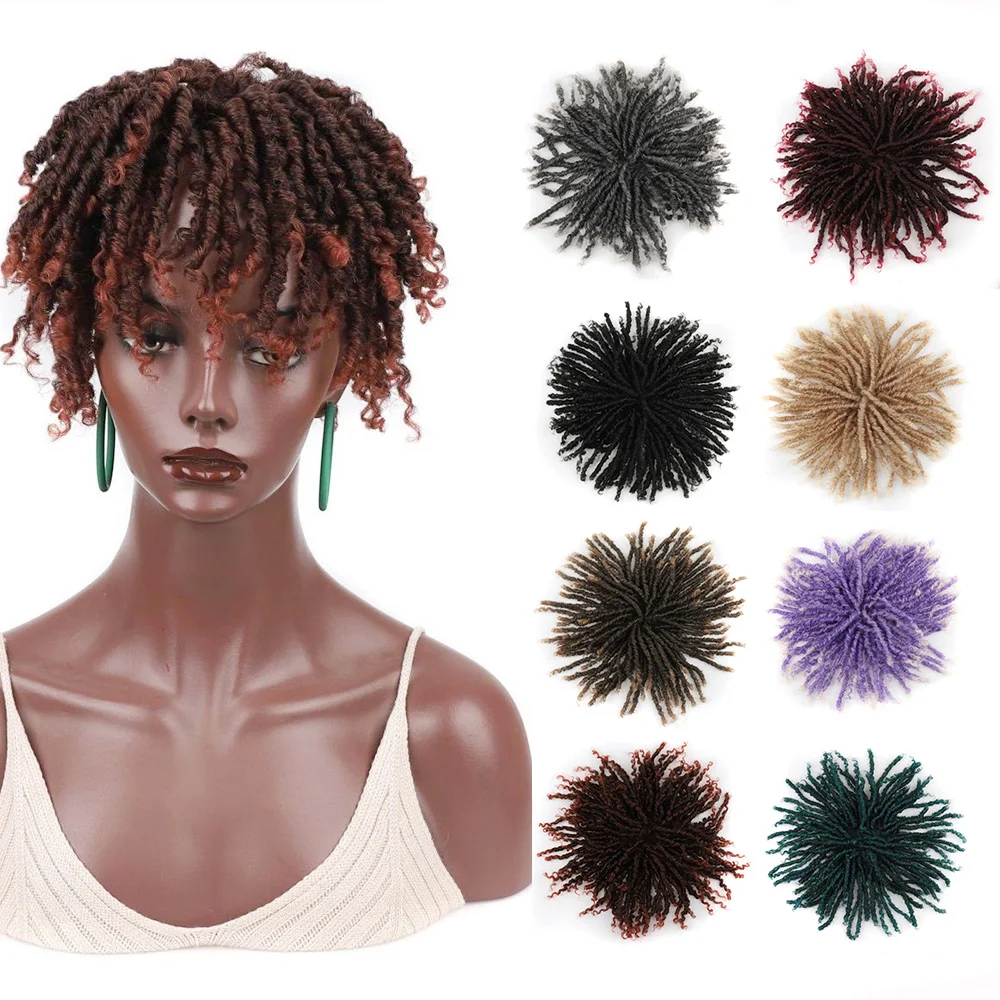 Jeedou Dreadlock Hair Toppers Short Curly Braided Wig Toupee Clip-On Synthetic Hairpiece for Black Hair Afro Style for Women