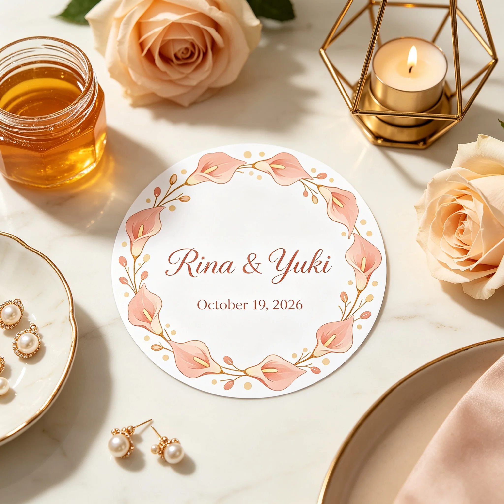 96Pcs Custom Round Circle Thank You Stickers Personalized Name Date Labels for Bridal Shower Party Favor Gifts - view 6
