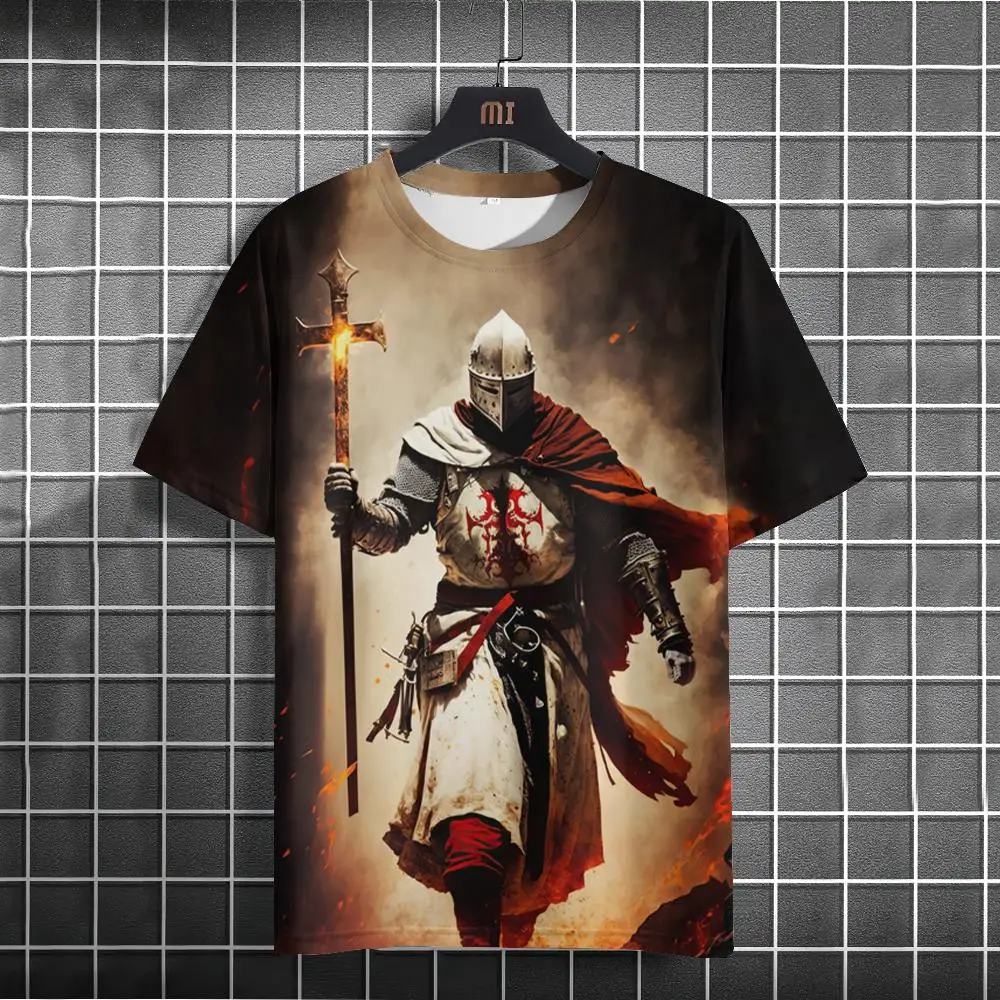 

Vintage Men's T-shirts Knights Templar Print T Shirts For Men Summer Oversized Tops Short Sleeve Tees Casual O-Neck Men Clothing