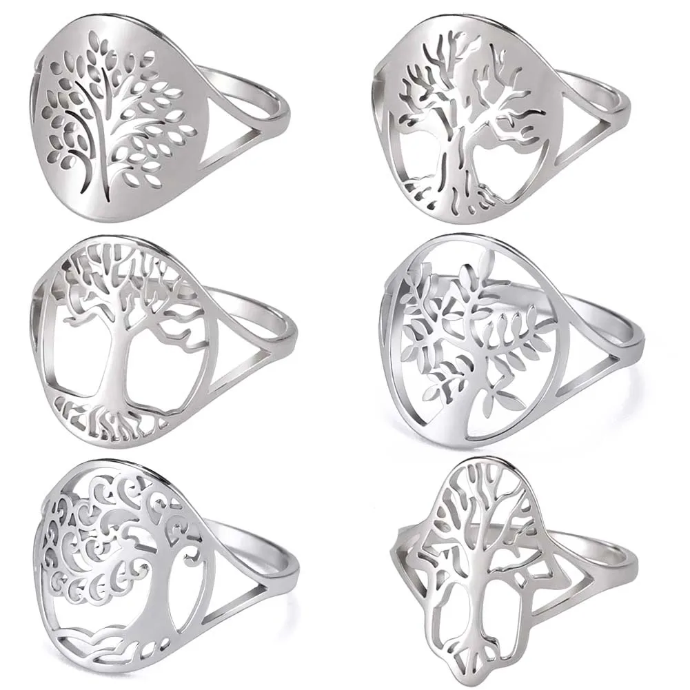 Unift Family Tree of Life Rings for Men Women Stainless Steel Leaf Tree Ring Vintage Viking Amulet Jewelry Party Birthday Gift