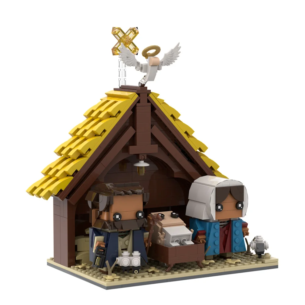 MOC Jesus Series Nativity Model Building Blocks Mary Joseph Jesus Figure Angel Cross House Assembled Bricks Toy Gift