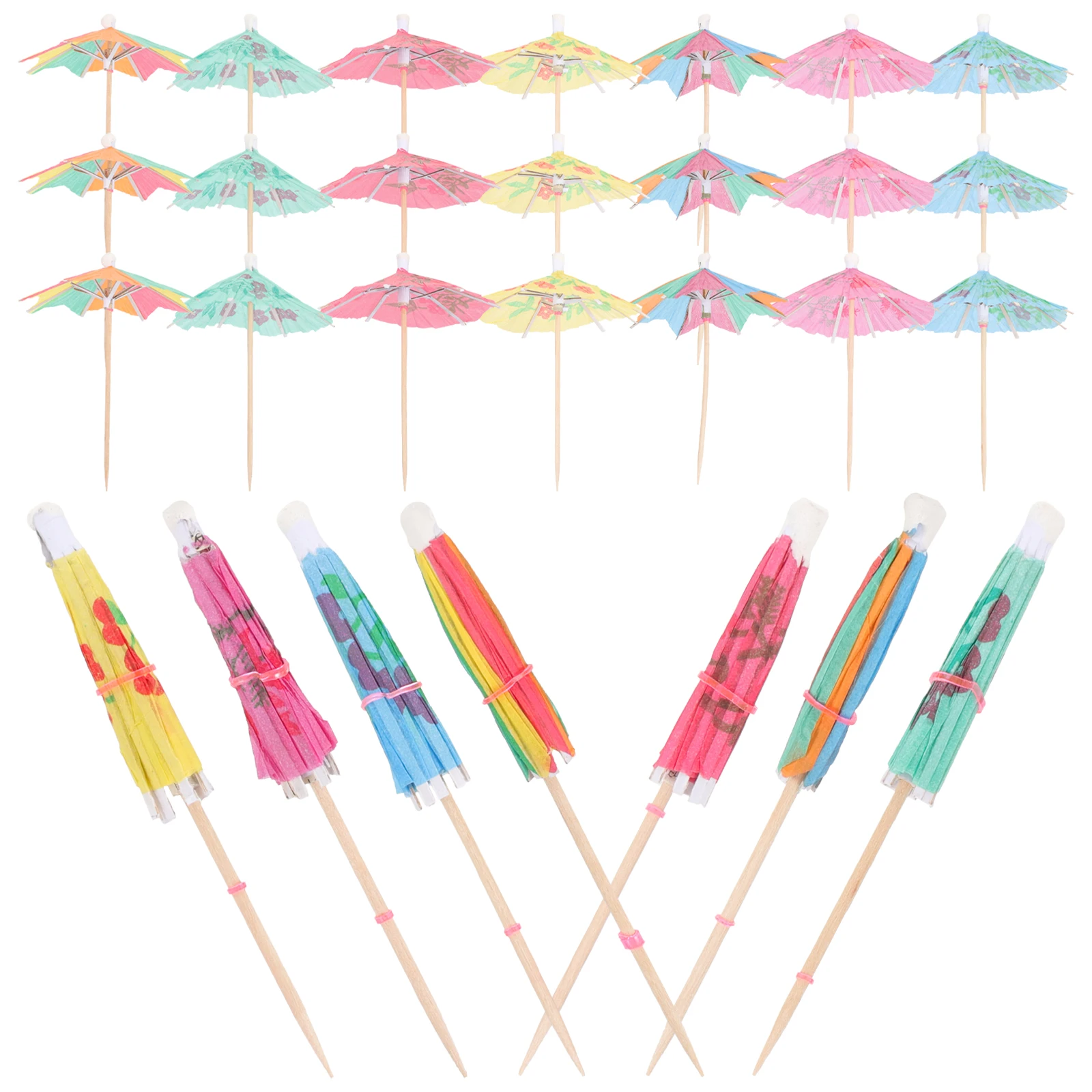90 Uds. De selecciones de cóctel, letrero de paraguas de papel, Mini decoraciones para pastel de frutas para fiesta en la playa, tema hawaiano