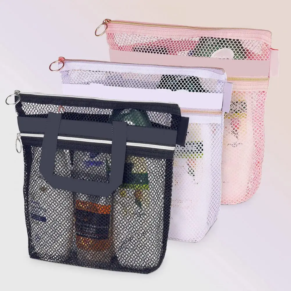 

Shower Handbag Hollow Mesh See-through Zipper Closure Portable Cosmetic Bag Shower Caddy Pouch Travel Camp Beach Toiletry Bag