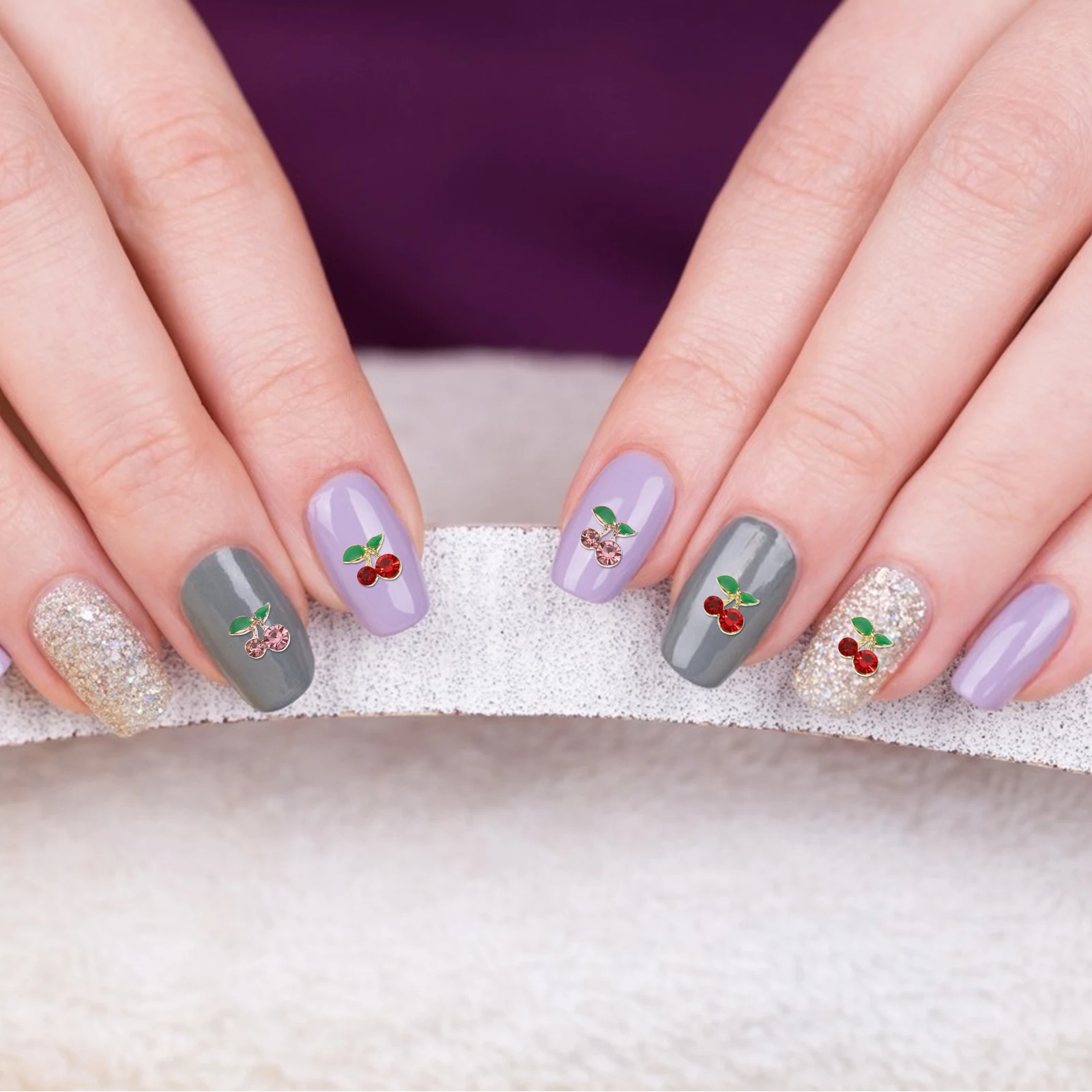 

Nail Rhinestone Art Accessories Decor Colorful Crystal Charms Cherry Rhinestones