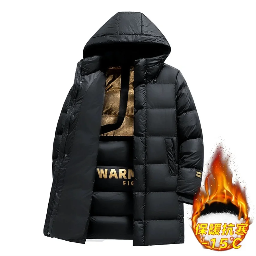 2027 New Winter Men Parkas Cotton Padded Jackets Thick Cold-proof Male Hooded Long Coat Solid Black Zipper Outdoor Man Outerwear