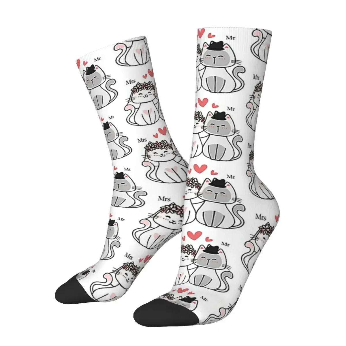 Bride And Groom Cats Socks Harajuku Sweat Absorbing Stockings All Season Long Socks Accessories for Man Woman's Christmas Gifts