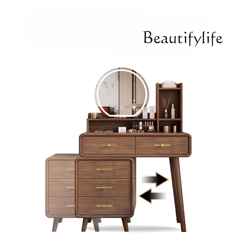 

Chinese Style Dressing Table Bedroom Makeup Table Small Apartment Solid Wood Frame Integrated Storage Cabinet