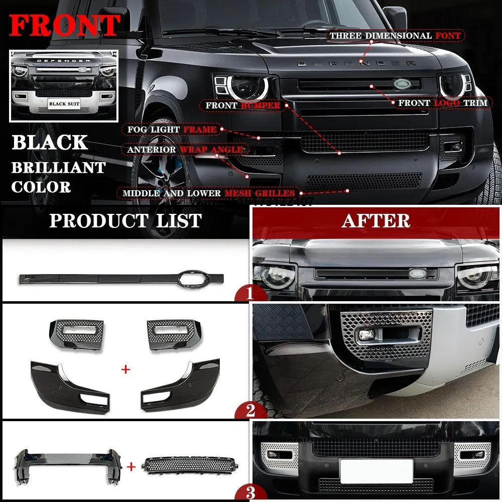 

All Glossy Black Car Accessories Body Parts Front Bumper for Defender Bodykit