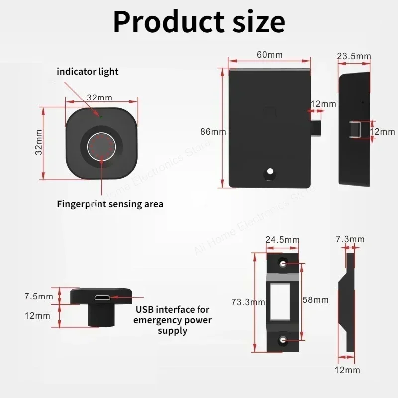 Tuya intelligente Schubladen schloss elektronische Finger abdrucks chlösser Schrank Schließfach Finger abdrucks chloss Smart Türschloss USB-Notent wicklung