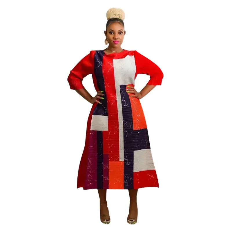 Dress Women Long Dresses Print Floral Vestidos Round Neck Lantern Sleeve Elegant Splice Y2k Streetwear Pleated Work Summer 2026