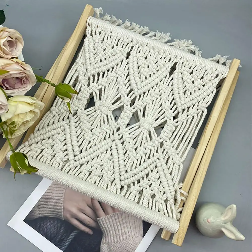 Book Rack Cotton Rope Magazine Stand Boho Magazine Rack Holder Standing Basket Storage Organizer with Wooden Stand for Home