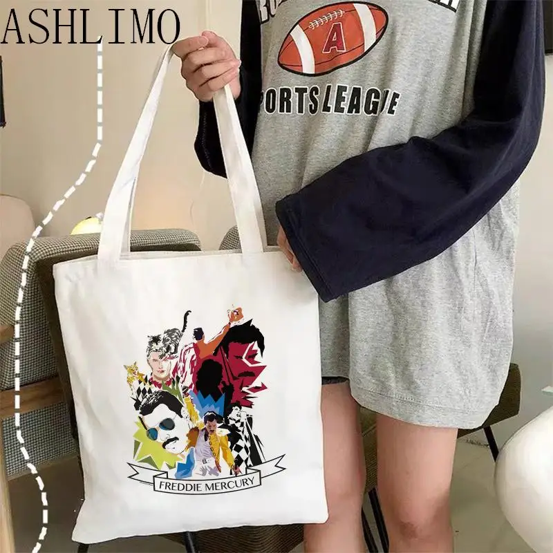 Shoulder Bag Queen Music Team Freddie Mercury Women High Capacity Eoc Friendly Tote Bag Canvas Bag  Foldable Shopping Reusable