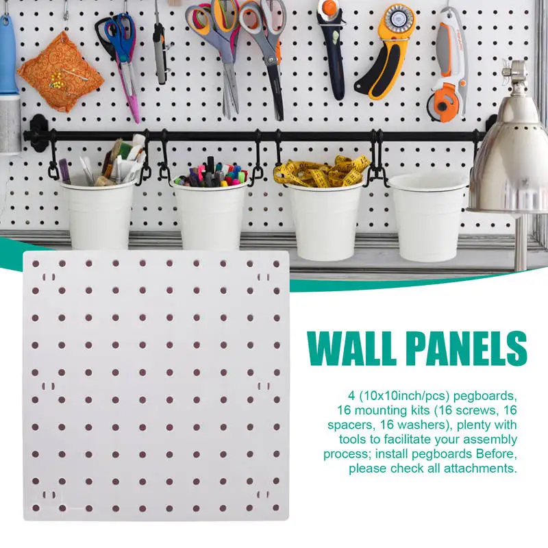 ●4 Piece Pegboard Wall Organizer, White Pegboard Wall Hanging, Pegboard for Craft Room, Garage, Kitchen, Living Room
