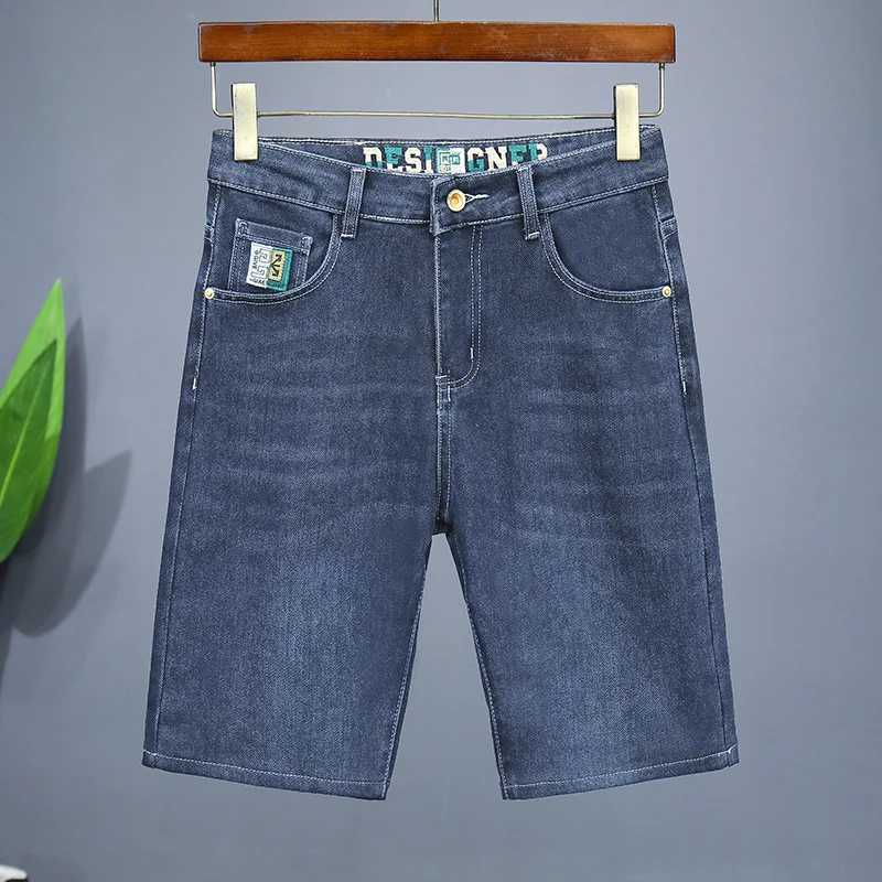 

Straight Summer New Men's Denim Shorts Vintage Elasticity Jeans Fashion Male Label Printing Casual Slim Short Pants
