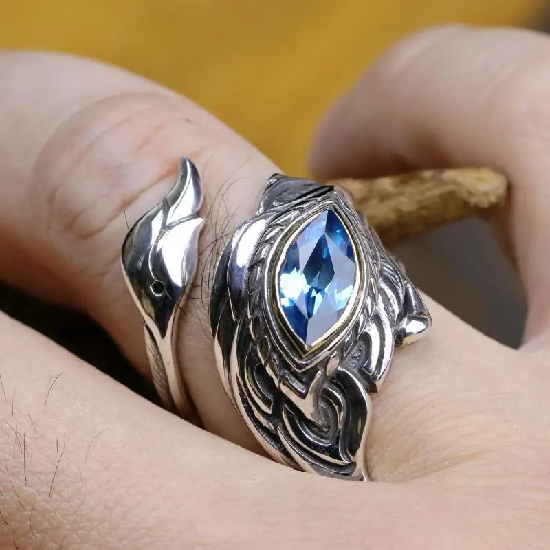 Retro Golden Wing Garuda Chinese Mythology Dapeng Ring For Men Punk Gothic Adjustable Open Ring Feather Accessories Jewelry Gift