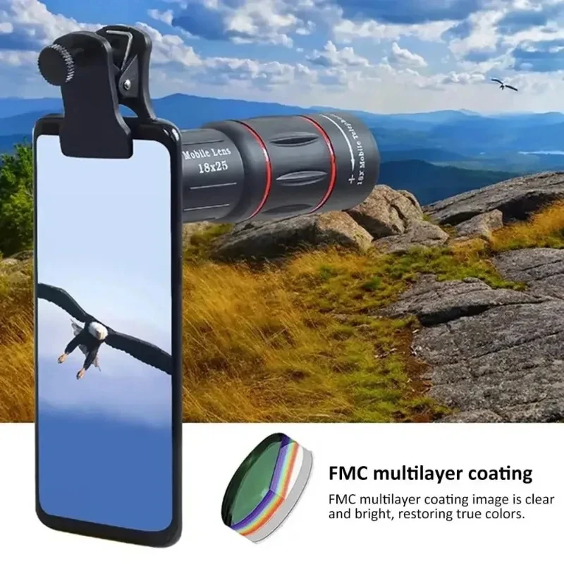 18X25 HD Phone Telephoto Lens, External Monocular Telescope, 18X Zoom Pro Photography, Capture Distant Moments Clearly