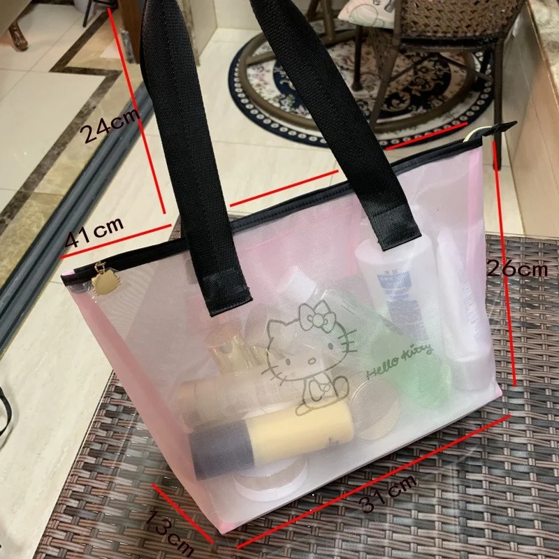 Sanrio Hello Kitty Portable Cosmetic Bag Makeup Case Wash Bag Women Bag Makeup Pouch Handbag Transparent Kawaii Shopping Bags