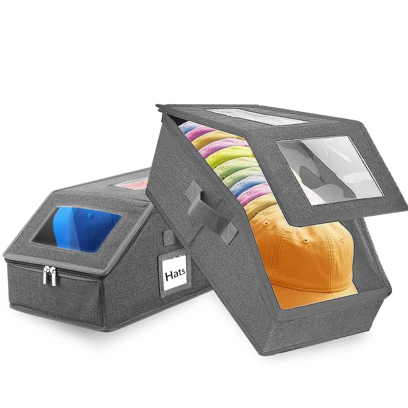 

2 шт. складная коробка для хранения бейсбольной кепки на молнии, органайзер для бейсбольной кепки из нетканого материала с прозрачным окном для одежды, шапок