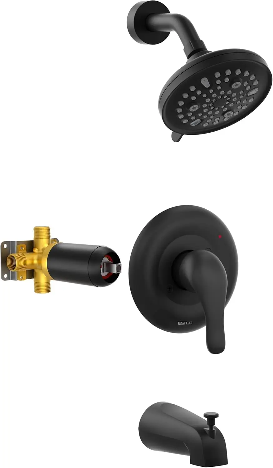 Shower Tub Kit, Black Shower Faucet Set（Valve Included) with 9-Setting Rain Shower Head and Single-Handle