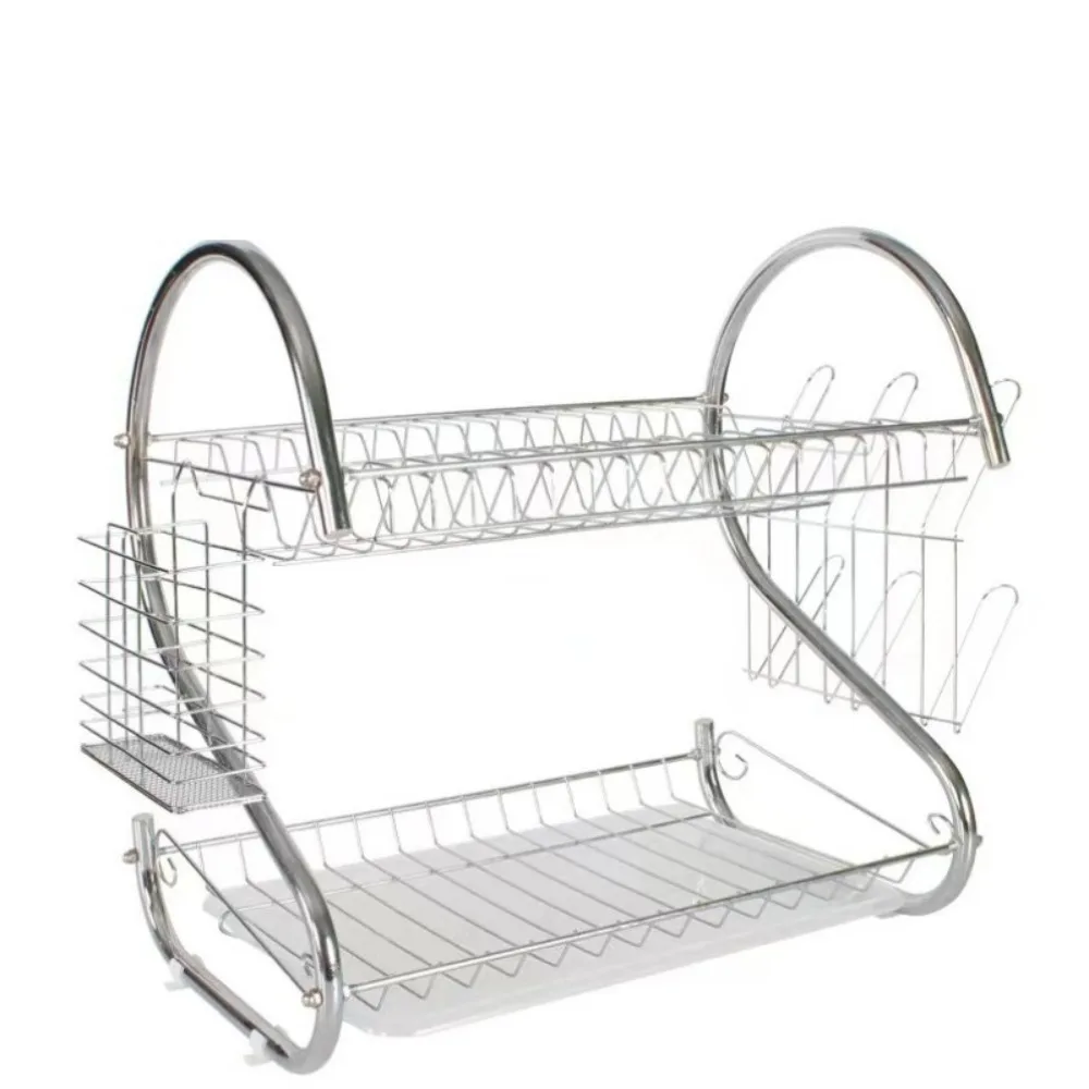 

Practical 2 Tier S-Shaped Dish Drainer Stable Space-saving Tableware Holder Shelf Metal Cup Drainer Countertop