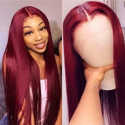 Burgundy Wig Long Straight Synthetic Lace Wig Wine Red Wig Long Silk Straight Lace Hair Lace Front Wigs for Women Cosplay Party