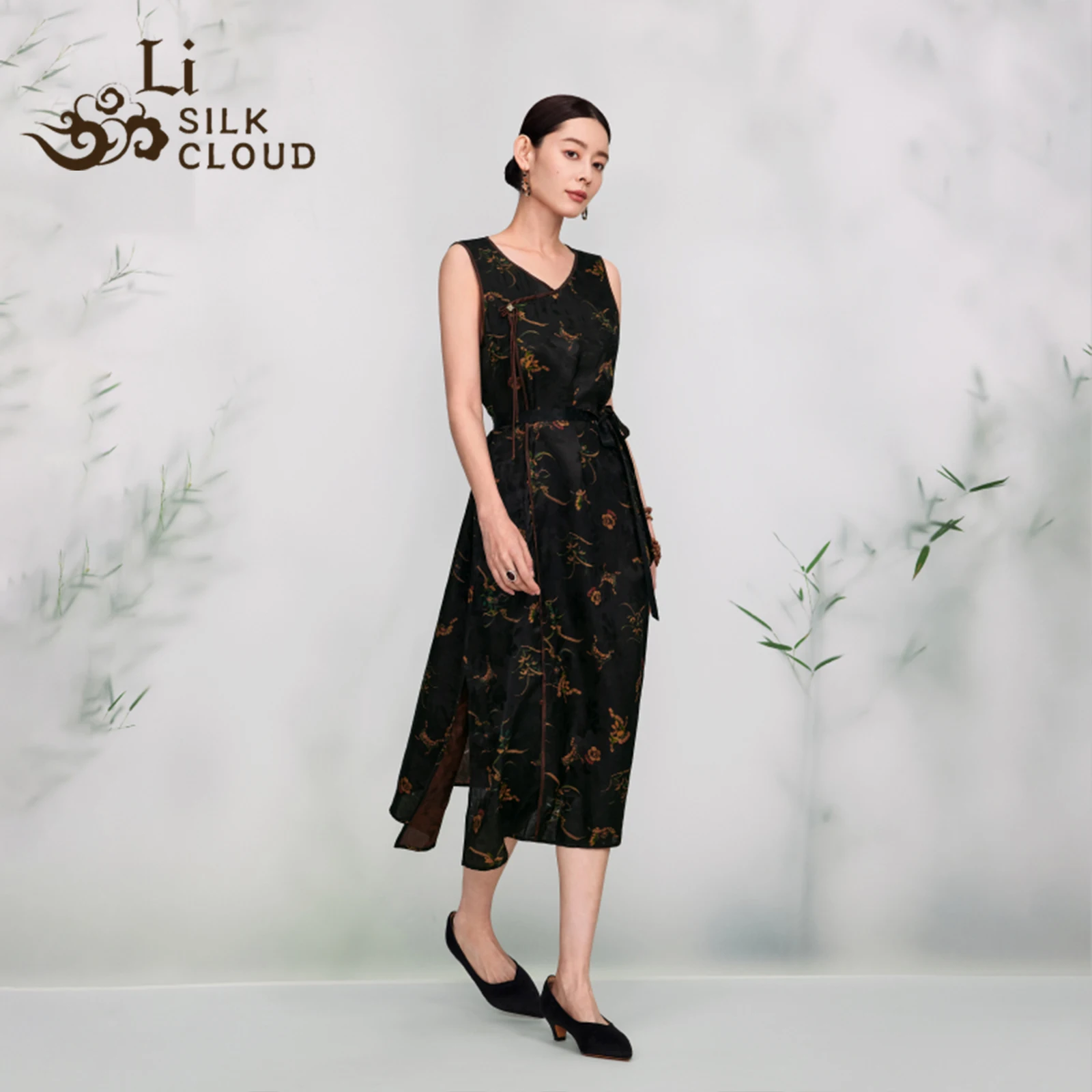 LI SILK CLOUD Chinese Style Xiangyunsha Dress for Women - 100% Mulberry Silk, Retro Prints & Ribbon Design - Image 5
