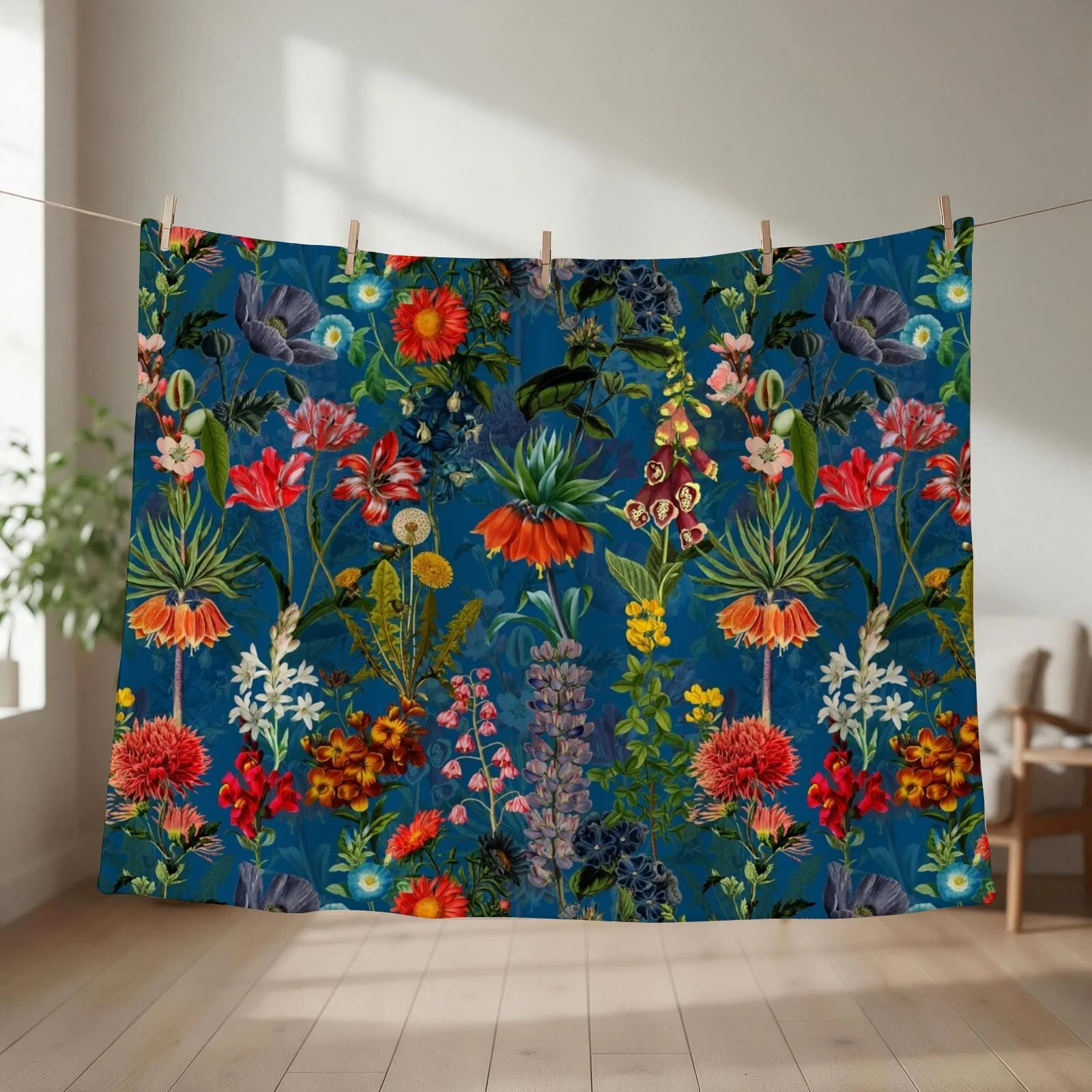 Vintage Blue Springflower Meadow Night Throw Blanket Flannels anime valentine gift ideas christmas gifts Blankets