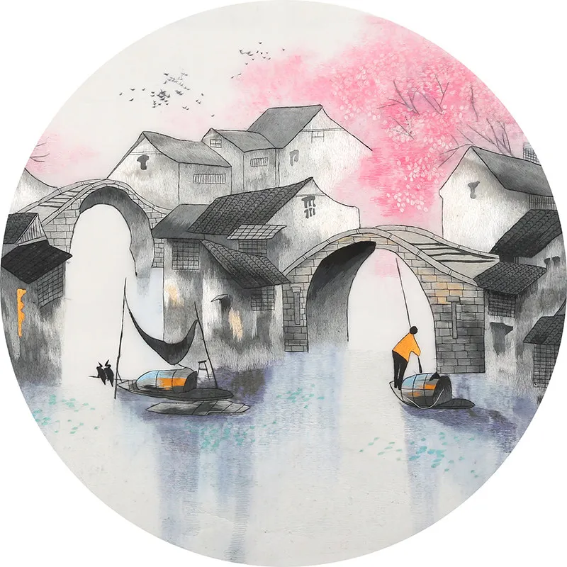 

Landscape Embroidery Kit for Beginners, Suzhou Chinese Silk Town Handmade DIY Craft Starter Set with Pre-Printed Pattern