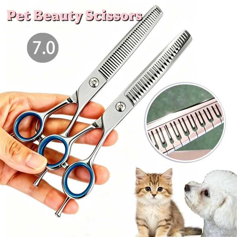 Pet Beauty Scissors Fluffy Scissors Natural Thinning Teeth Clippers 7.0 Pet Teacher Hair Trimming Special Dog Hair Scissors