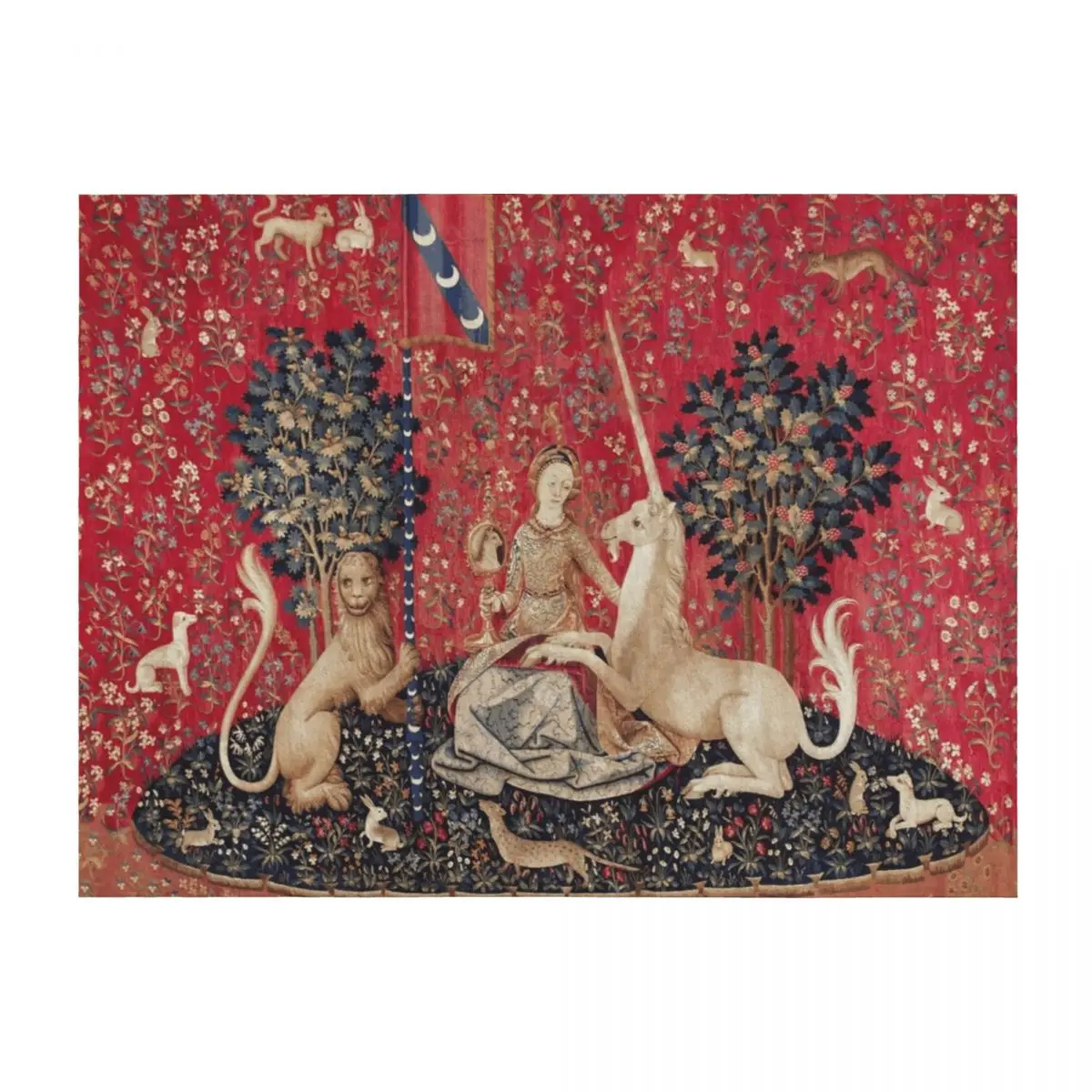 Lady and Unicorn Medieval Tapestry Five Senses - Sight Throw Blanket Furry Retros Cute Bed covers Blankets
