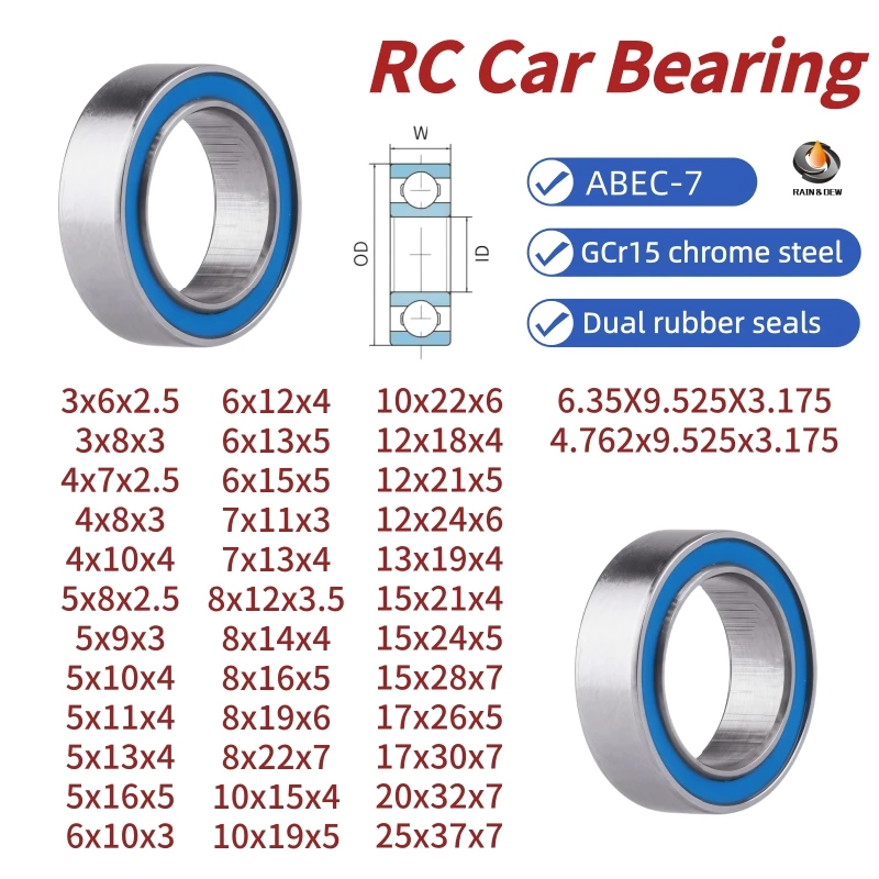 2Pcs Rubber Seal 2RS Miniature Ball Bearings 4x8x3 5x8x2.5 4x10x4 5x10x4 5x11x4 6x13x5 8x22x7 12x18x4mm RC Car Bearing Kit
